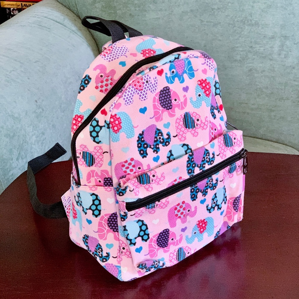Small Mini Backpack Pink Elephant Pattern